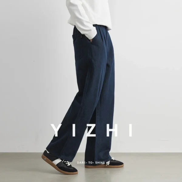 Men’s 100% Cotton Casual Loose-Fit Dark Blue Trousers Jeans - Image 4