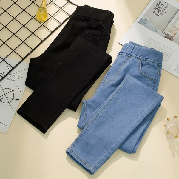 Black Plus-Size Women’s Elastic Waist Pencil Denim Jeans - Image 5