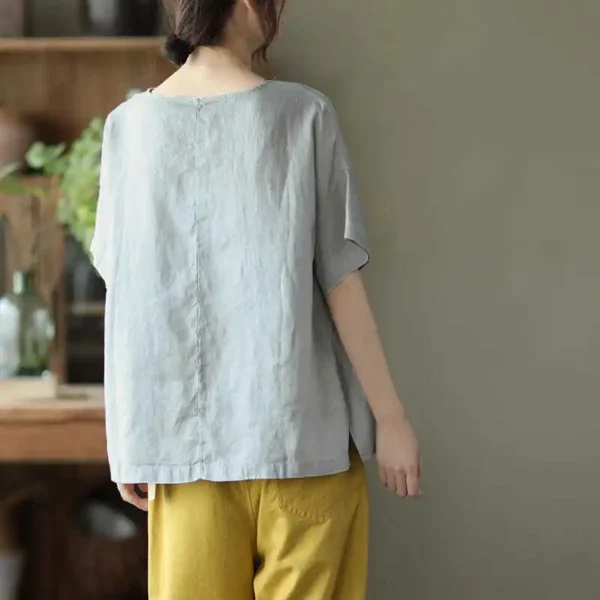 Vintage Cotton Linen Women’s Loose Summer Casual Blouse - Image 4