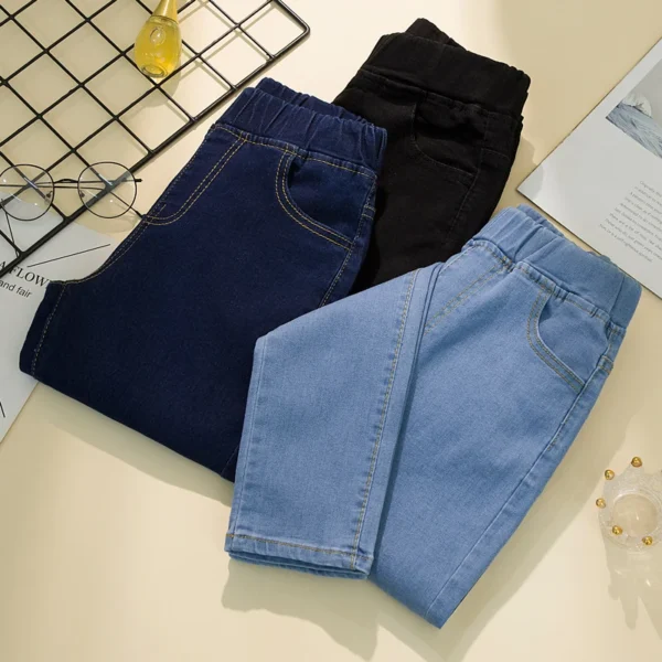 Black Plus-Size Women’s Elastic Waist Pencil Denim Jeans - Image 4