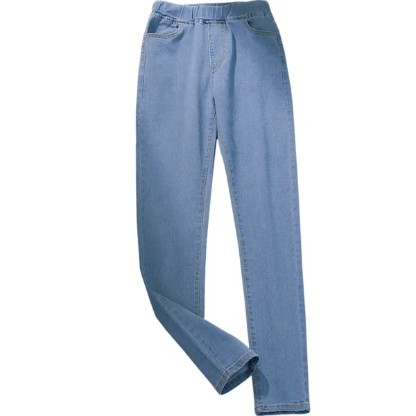 Black Plus-Size Women’s Elastic Waist Pencil Denim Jeans - Image 2