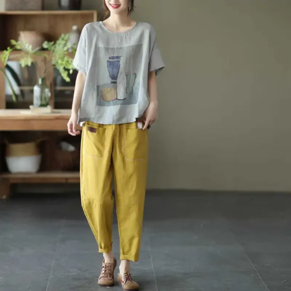 Vintage Cotton Linen Women’s Loose Summer Casual Blouse - Image 3