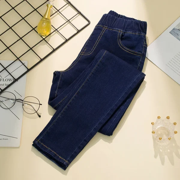 Black Plus-Size Women’s Elastic Waist Pencil Denim Jeans - Image 3