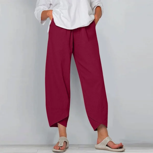 Women’s Cotton Linen Harem Pants with Patchwork | Kovlos - Image 6