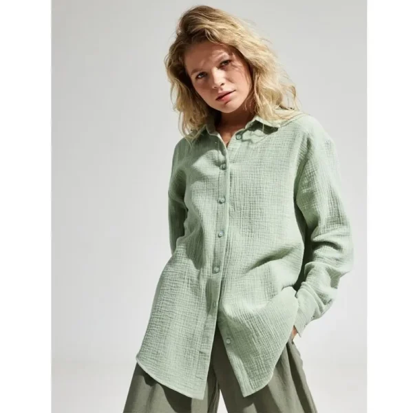 Women’s 100% Cotton Muslin Long Shirt – Casual Flannel Style - Image 5