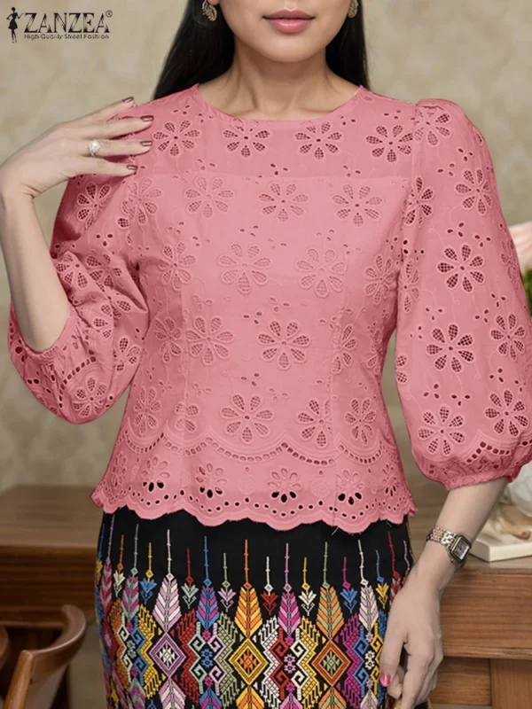 ZANZEA Cotton Lace Tunic – Oversized Casual Women Blouse - Image 3