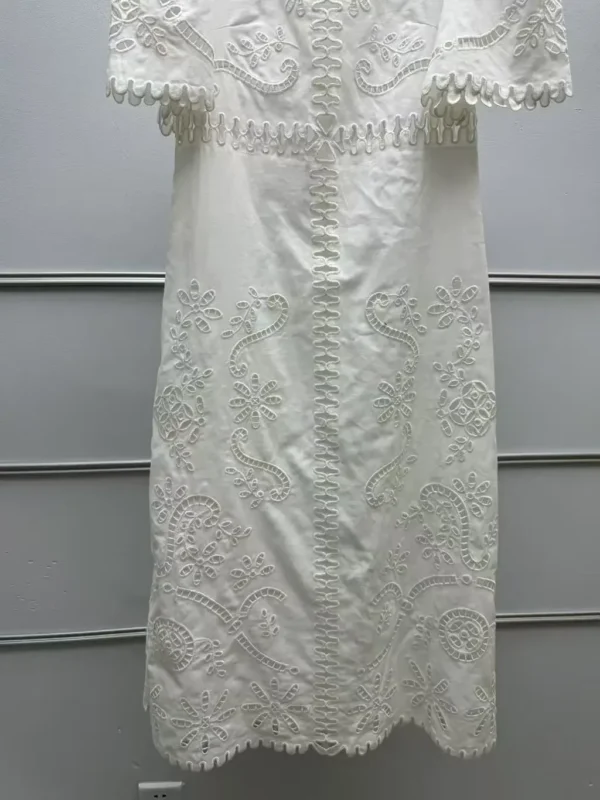 Women’s Romantic Embroidered Cotton & Linen Dress – Spring - Image 3