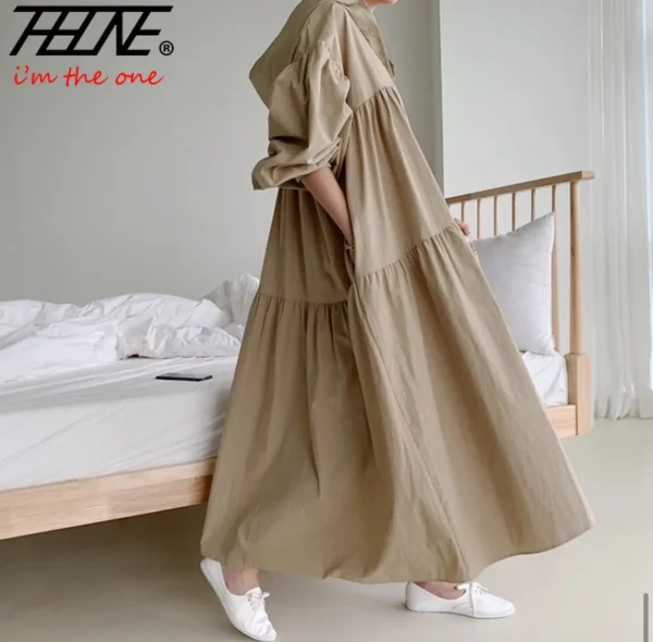 Women’s Hooded Cotton Linen A-Line Long Sleeve Dress - Image 5
