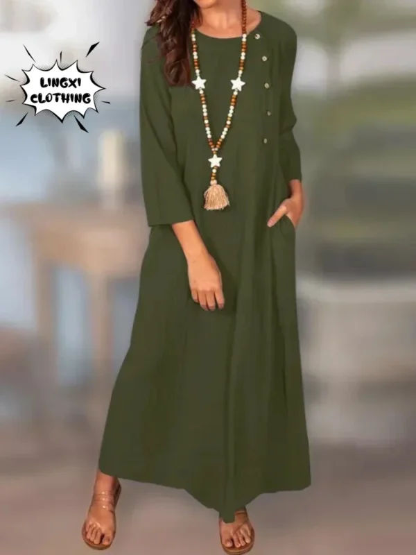 Summer Plus-Size Cotton Linen Dress for Women - Image 5
