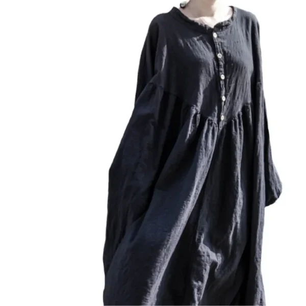 Retro Cotton Linen Lantern Sleeve Maxi Dress for Women - Image 3