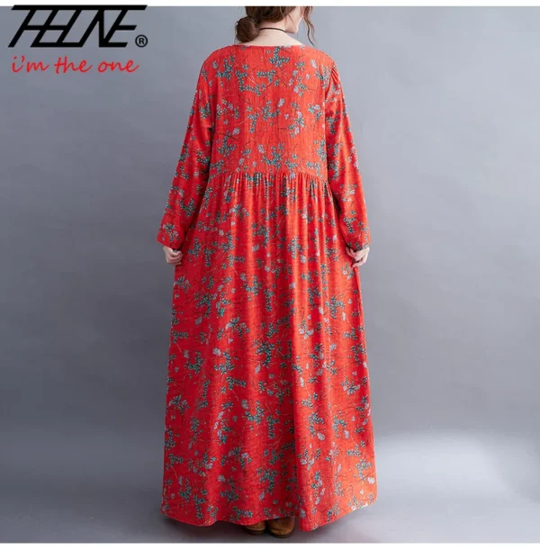THHONE Cotton Linen Floral Casual Maxi Dress for Women - Image 4