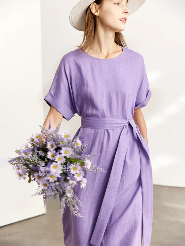 AMII Minimalist women 100% Linen O-Neck Summer Dress - Image 5