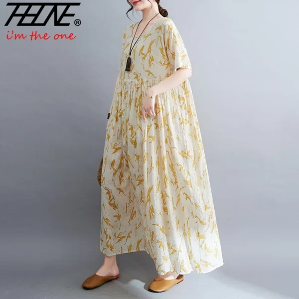Summer Chic Cotton Linen Mid-Calf Dress for Women - Image 3