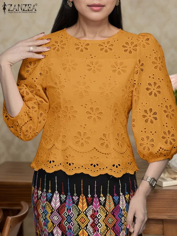 ZANZEA Cotton Lace Tunic – Oversized Casual Women Blouse - Image 2