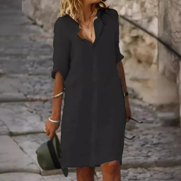 White Cotton Shirt Dress – Linen Blend Mini for Women - Image 3