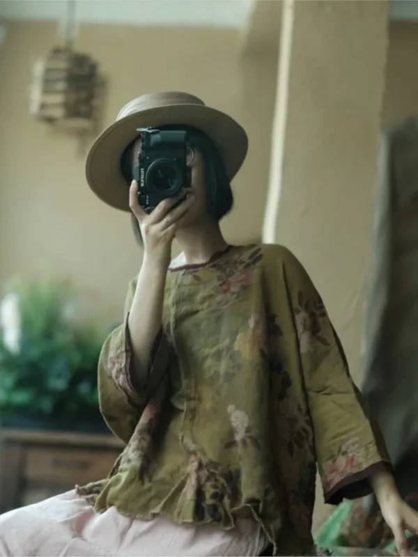 Women’s Loose Cotton-Linen Top – Spring & Summer Vintage - Image 3