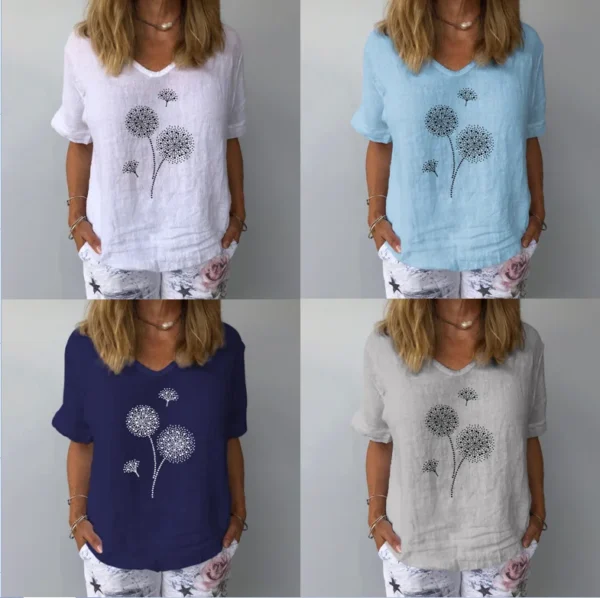 Women’s Casual Cotton Linen Printed Blouse - Image 6