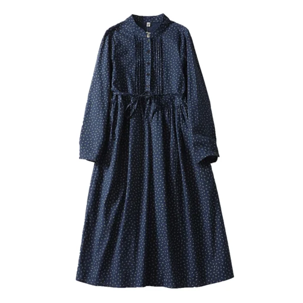 Cotton and Linen Loose Mid-Calf Office Lady Dress - Image 5