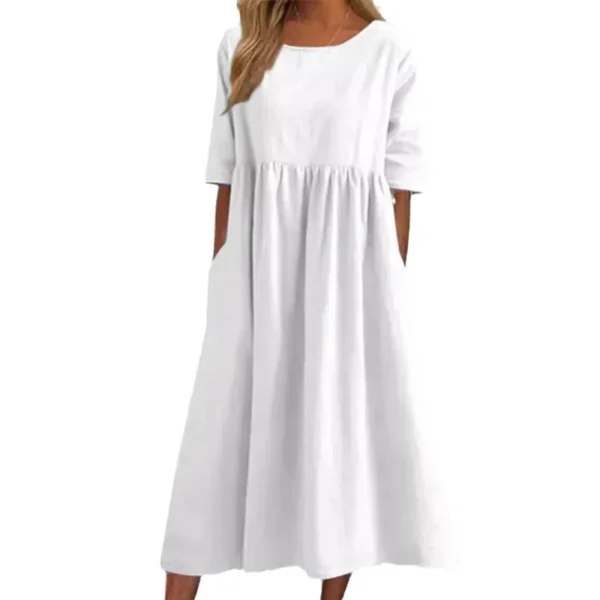 Summer Women’s Cotton Linen Casual Ankle-Length Dress - Image 4