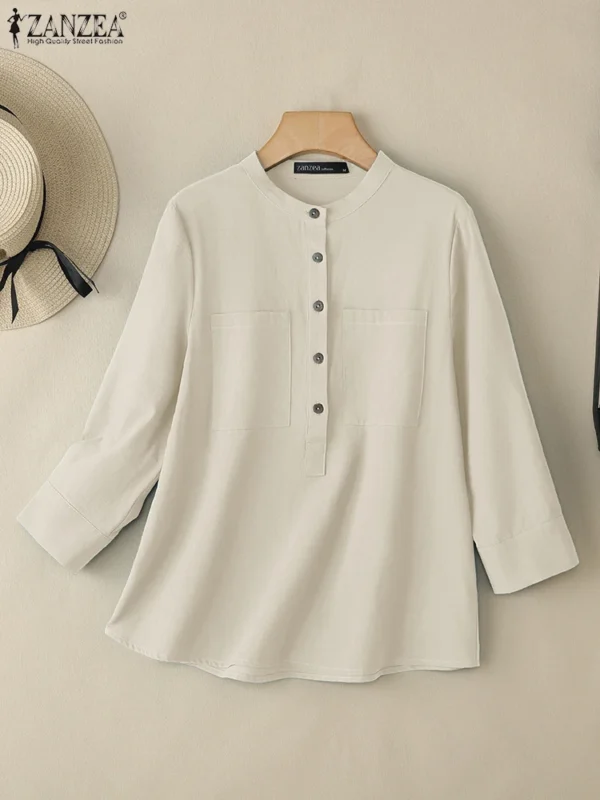 ZANZEA Women 3/4 Sleeve Cotton Blouse – Casual & Office Wear - Image 4