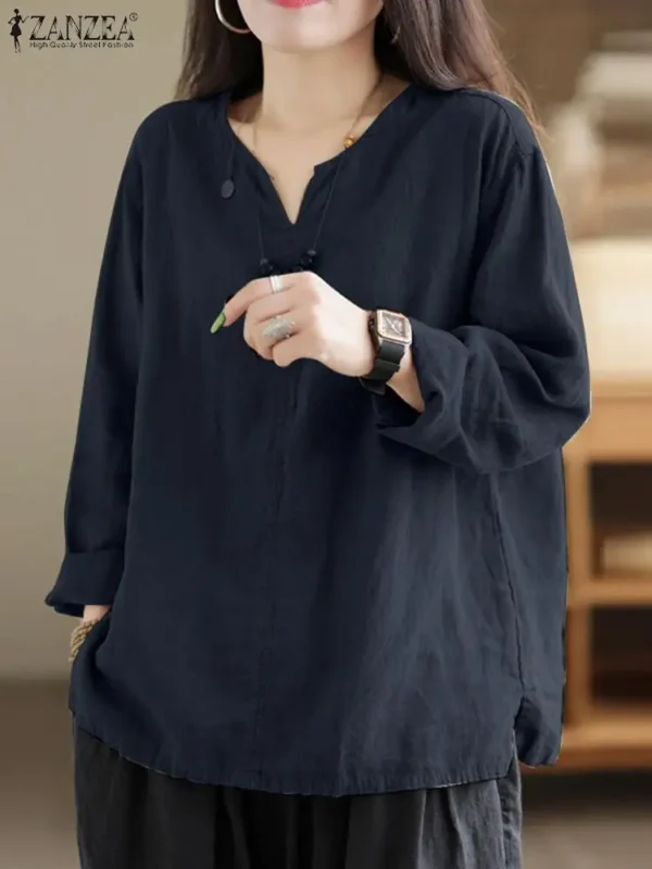 ZANZEA Women’s Autumn Cotton Long Sleeve Top - Image 3