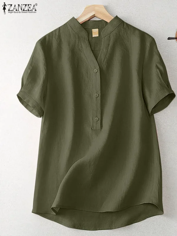 ZANZEA Women’s Summer Elegant Cotton Short Sleeve Blouse - Image 2
