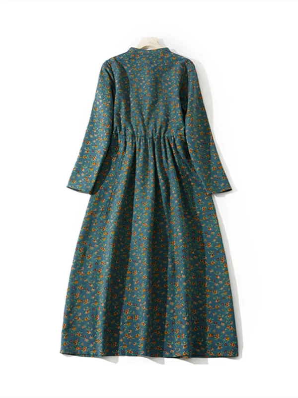 AnGenk Autumn Cotton Linen Vintage Printed Dress - Image 4