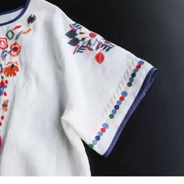 Women’s Cotton Floral Embroidery Pullover Top – Summer - Image 2