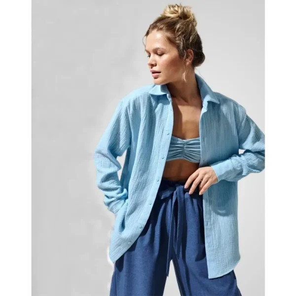 Women’s 100% Cotton Muslin Long Shirt – Casual Flannel Style - Image 6