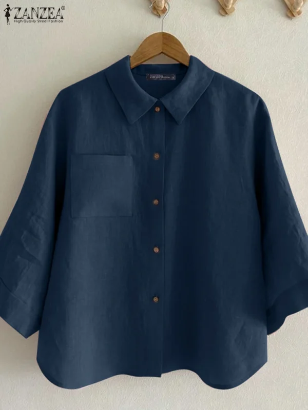 ZANZEA Women’s 3/4 Sleeve Cotton Shirt – Summer Casual - Image 3