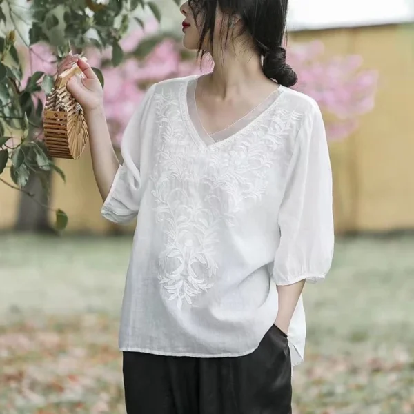 Summer Cotton Linen Tops for Women – Casual & Embroidered - Image 4