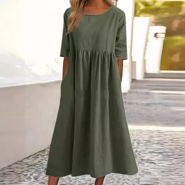 Summer Women’s Cotton Linen Casual Ankle-Length Dress - Image 3