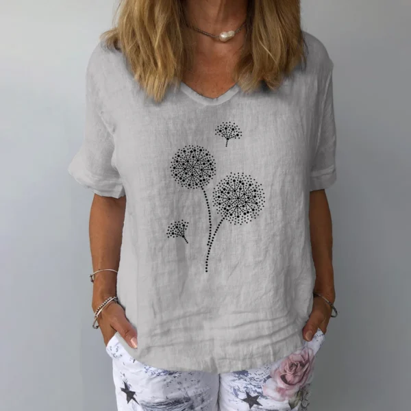 Women’s Casual Cotton Linen Printed Blouse - Image 2