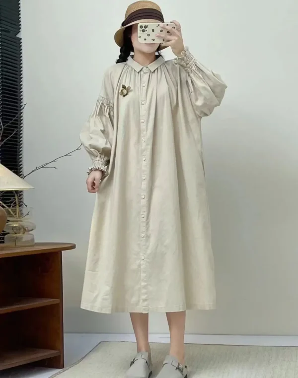 Mori Kei Vintage Cotton Long Dress for Women – Bust 154cm - Image 2
