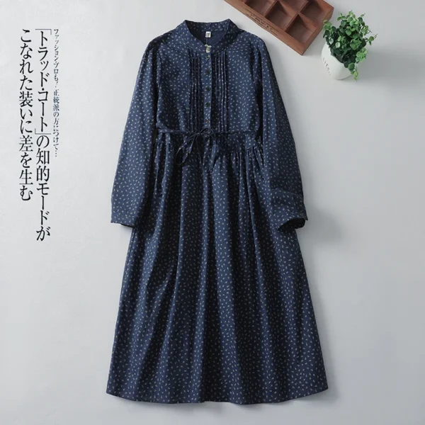 Cotton and Linen Loose Mid-Calf Office Lady Dress - Image 3