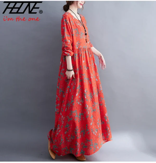 THHONE Cotton Linen Floral Casual Maxi Dress for Women - Image 3