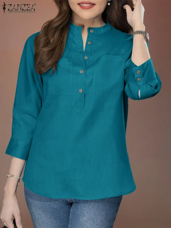 ZANZEA Women 3/4 Sleeve Cotton Blouse – Casual & Office Wear - Image 6