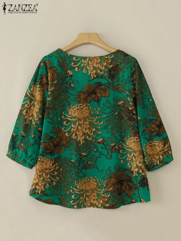 ZANZEA Women 3/4 Sleeve Cotton Blouse – Casual & Office Ready - Image 2