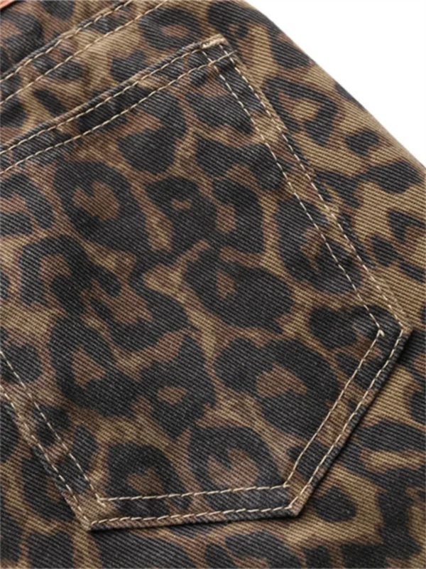 Women’s Brown Leopard Print Straight Jeans | Kovlos - Image 5