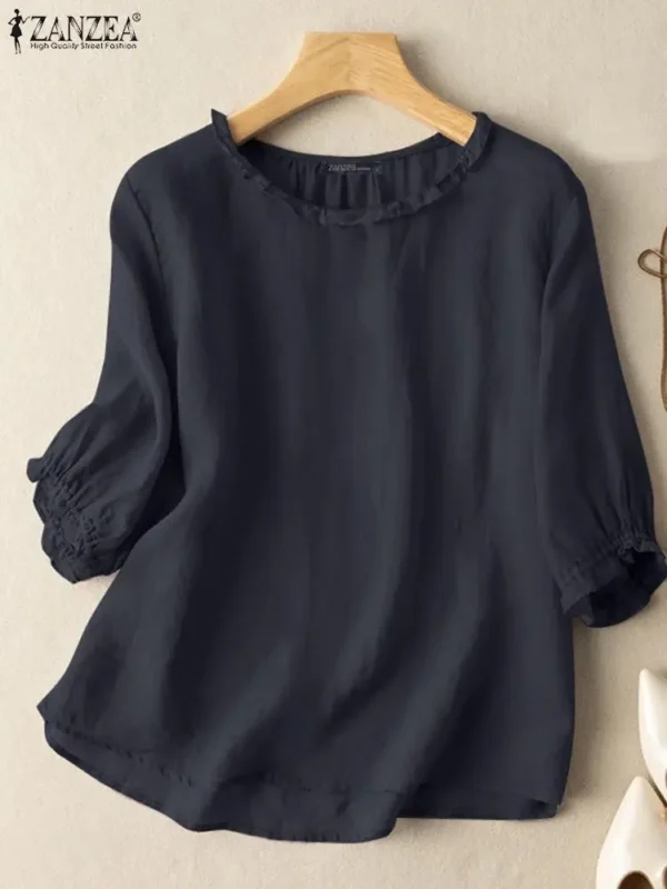 ZANZEA Women Autumn Puff Sleeve Solid Blouse - Image 5