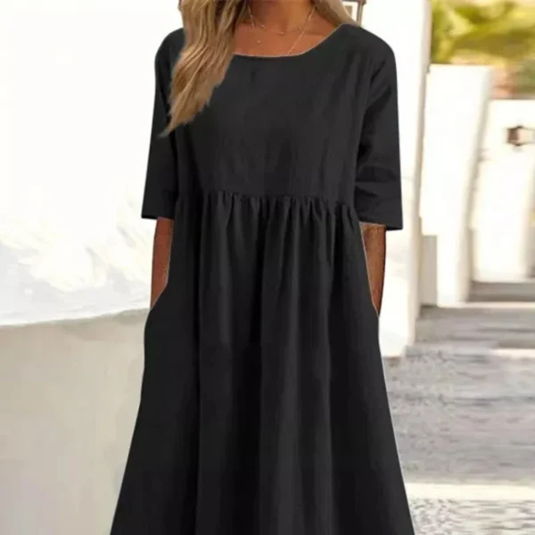 Summer Women’s Cotton Linen Casual Ankle-Length Dress - Image 5