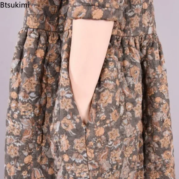 Btsukimi 2025 Autumn Cotton Linen Floral A-Line Dress - Image 6