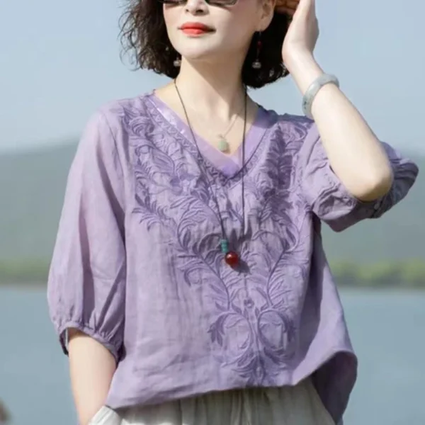 Summer Cotton Linen Tops for Women – Casual & Embroidered - Image 5