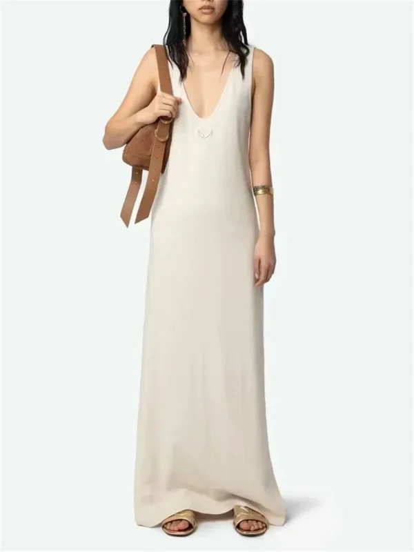 Cotton Linen Summer Dress – Sleeveless A-Line Robe - Image 3