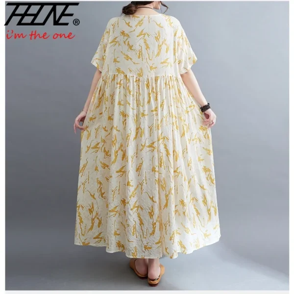 Summer Chic Cotton Linen Mid-Calf Dress for Women - Image 4