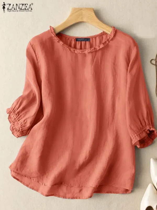 ZANZEA Women Autumn Puff Sleeve Solid Blouse - Image 2