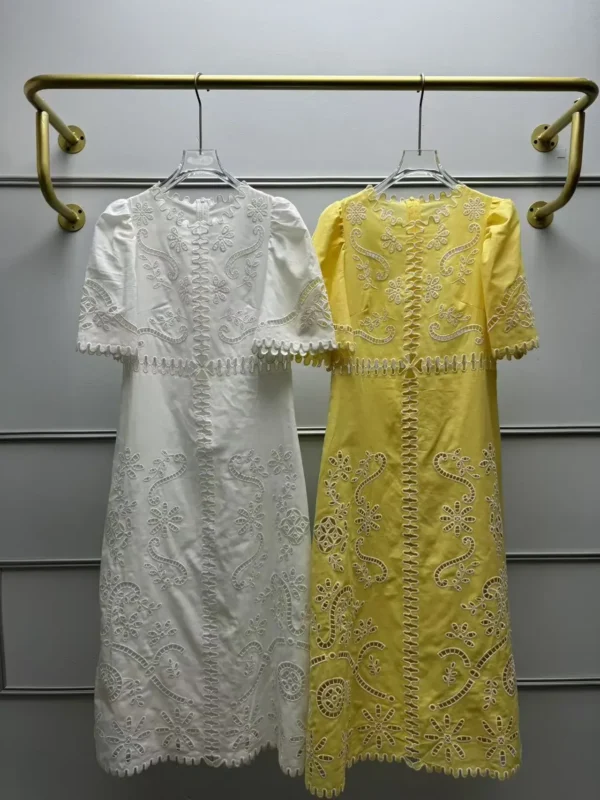 Women’s Romantic Embroidered Cotton & Linen Dress – Spring - Image 6