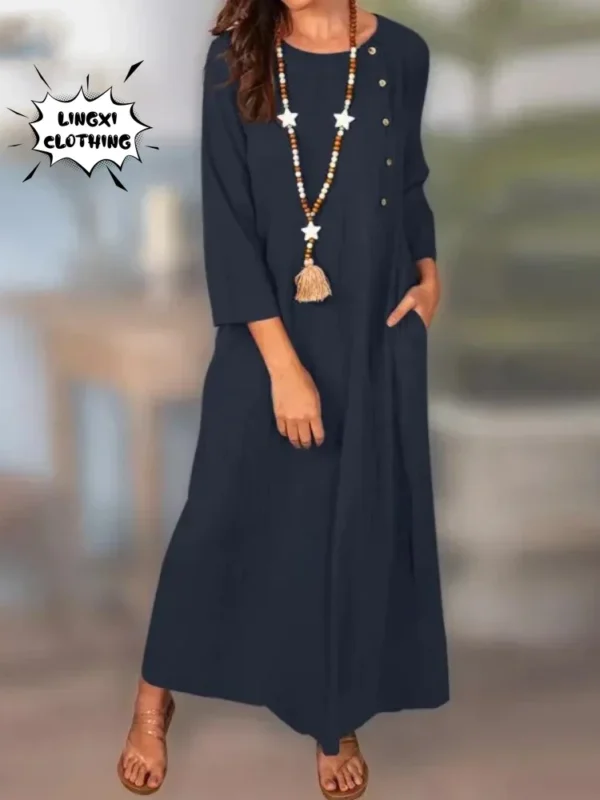 Summer Plus-Size Cotton Linen Dress for Women - Image 3