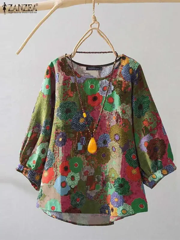 ZANZEA Women’s Long Sleeve Round Neck Cotton Blouse - Image 2