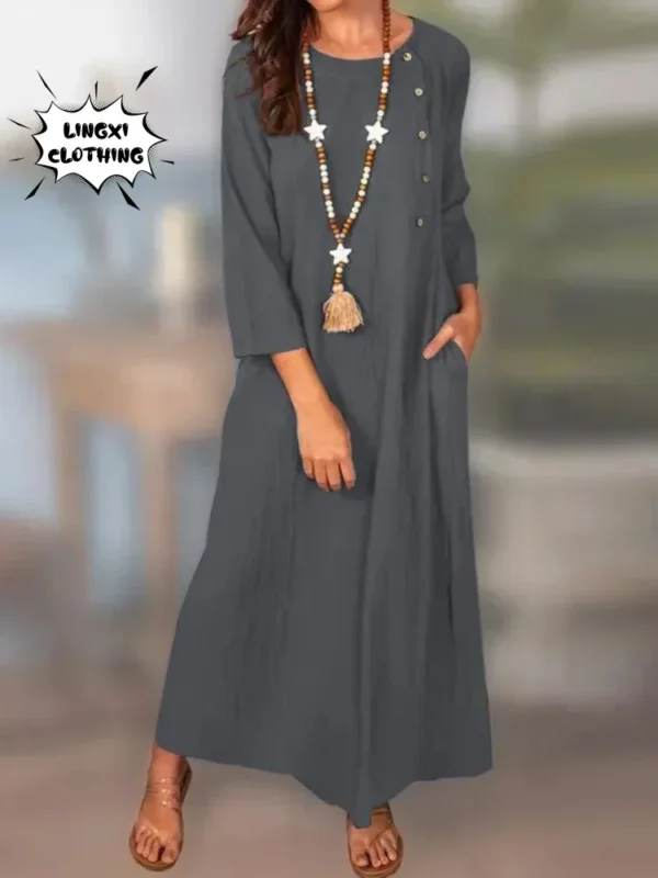 Summer Plus-Size Cotton Linen Dress for Women - Image 4